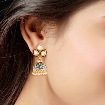 Meena Work Pearl Studded Jhumki Earring For Women (E2924Bl) 2