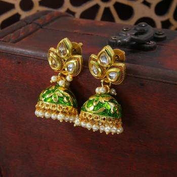 Meena Work Pearl Studded Jhumki Earring For Women (E2924G) 1