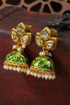 Meena Work Pearl Studded Jhumki Earring For Women (E2924G)