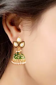 Meena Work Pearl Studded Jhumki Earring For Women (E2924G)