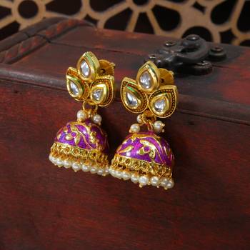 Meena Work Pearl Studded Jhumki Earring For Women (E2924Pu) 1
