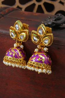 Meena Work Pearl Studded Jhumki Earring For Women (E2924Pu)