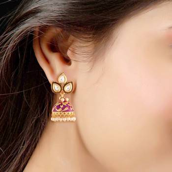 Meena Work Pearl Studded Jhumki Earring For Women (E2924Pu) 2