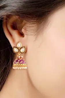 Meena Work Pearl Studded Jhumki Earring For Women (E2924Pu)