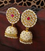 Traditional Meena Work Pearl Kundan Studded Jhumki Earring For Women 