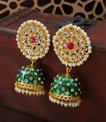Meena Work Pearl Kundan Studded Jhumki Earring For Women 