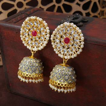 Traditional Meena Work Pearl Kundan Studded Jhumki Earring For Women  1