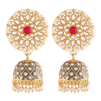 Traditional Meena Work Pearl Kundan Studded Jhumki Earring For Women  2