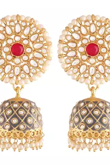Traditional Meena Work Pearl Kundan Studded Jhumki Earring For Women 
