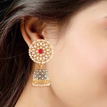 Traditional Meena Work Pearl Kundan Studded Jhumki Earring For Women  3
