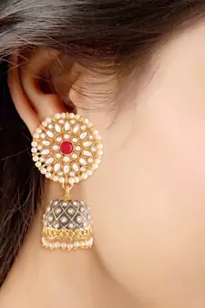 Traditional Meena Work Pearl Kundan Studded Jhumki Earring For Women 
