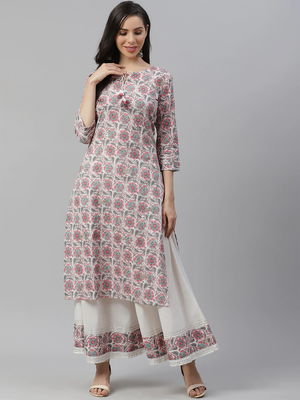 Divena White Printed Kurta with Palazzo Set 1