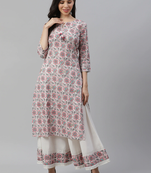 Divena White Printed Kurta with Palazzo Set