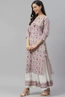 Divena White Printed Kurta with Palazzo Set