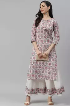 Divena White Printed Kurta with Palazzo Set
