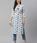 Divena White Printed Kurta with Pant Set