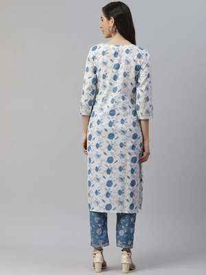 Divena White Printed Kurta with Pant Set 2