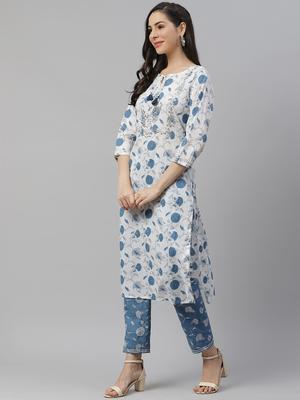 Divena White Printed Kurta with Pant Set 3