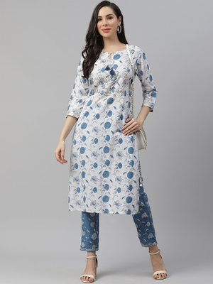 Divena White Printed Kurta with Pant Set 4