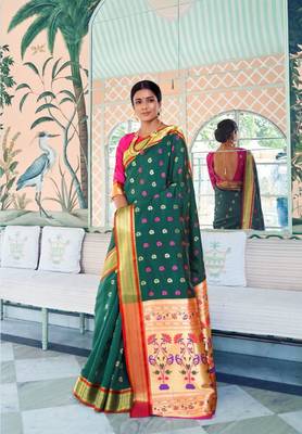 Green Colore Banarasi Silk Saree With Weaving Work Beautiful Party Wear And Wedding Wear Saree Classy Look Saree 1