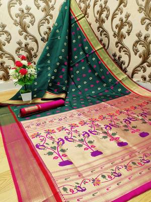 Green Colore Banarasi Silk Saree With Weaving Work Beautiful Party Wear And Wedding Wear Saree Classy Look Saree 2