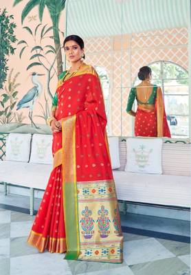 Red Colore Banarasi Silk Saree With Weaving Work Beautiful Party Wear And Wedding Wear Saree Classy Look Saree 1