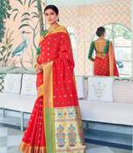 Red Colore Banarasi Silk Saree With Weaving Work Beautiful Party Wear And Wedding Wear Saree Classy Look Saree