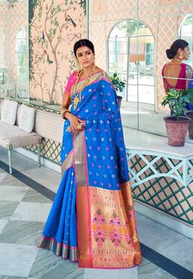 Blue Colore Banarasi Silk Saree With Weaving Work Beautiful Party Wear And Wedding Wear Saree Classy Look Saree 1