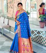 Blue Colore Banarasi Silk Saree With Weaving Work Beautiful Party Wear And Wedding Wear Saree Classy Look Saree