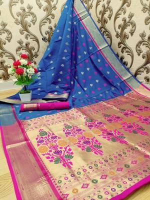 Blue Colore Banarasi Silk Saree With Weaving Work Beautiful Party Wear And Wedding Wear Saree Classy Look Saree 2