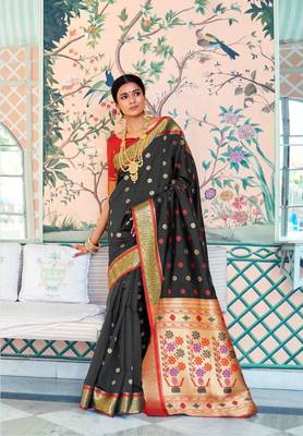 Black Colore Banarasi Silk Saree With Weaving Work Beautiful Party Wear And Wedding Wear Saree Classy Look Saree 1