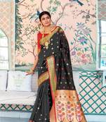 Black Colore Banarasi Silk Saree With Weaving Work Beautiful Party Wear And Wedding Wear Saree Classy Look Saree
