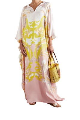 JSDC Women's V Neck Style Printed Satin Silk Kaftan Top 1