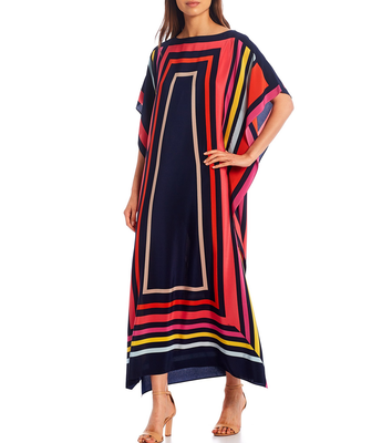 JSDC Boat Neck Style Women Satin Silk Printed Kaftan 4