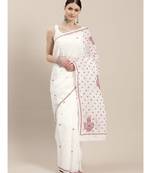 Ada Women's Hand Embroidered White Cotton Lucknow Chikankari Saree with Blouse A100203