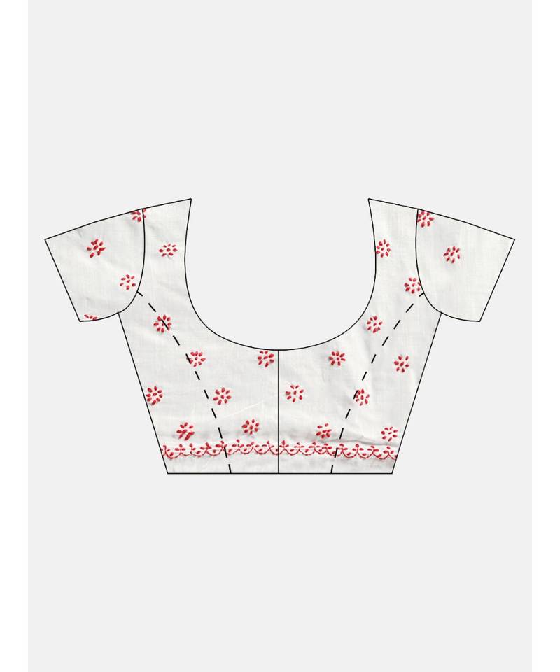 Ada Women's Hand Embroidered White Cotton Lucknow Chikankari Saree with Blouse A100203