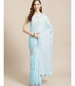 Ada Women's Hand Embroidered Blue Cotton Lucknow Chikankari Saree With Blouse - A311210
