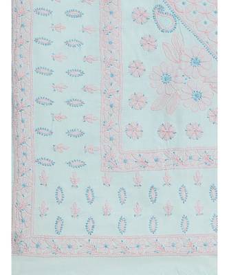Ada Women's Hand Embroidered Blue Cotton Lucknow Chikankari Saree With Blouse - A311210 3
