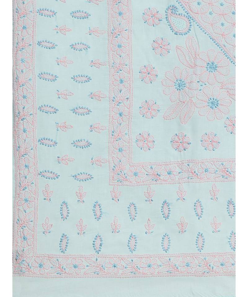Ada Women's Hand Embroidered Blue Cotton Lucknow Chikankari Saree With Blouse - A311210