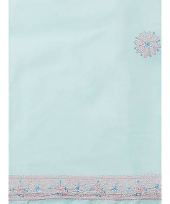 Ada Women's Hand Embroidered Blue Cotton Lucknow Chikankari Saree With Blouse - A311210 4