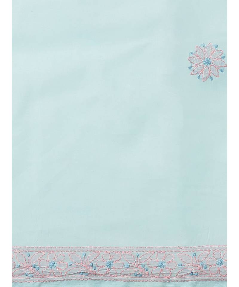 Ada Women's Hand Embroidered Blue Cotton Lucknow Chikankari Saree With Blouse - A311210