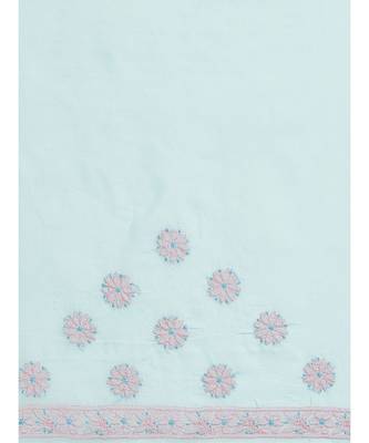 Ada Women's Hand Embroidered Blue Cotton Lucknow Chikankari Saree With Blouse - A311210 5
