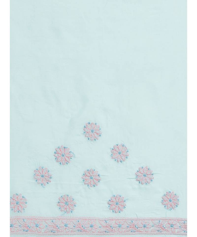 Ada Women's Hand Embroidered Blue Cotton Lucknow Chikankari Saree With Blouse - A311210