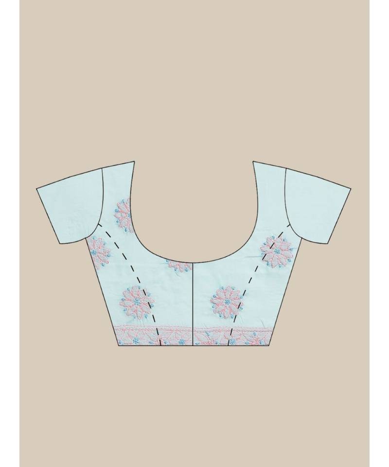 Ada Women's Hand Embroidered Blue Cotton Lucknow Chikankari Saree With Blouse - A311210