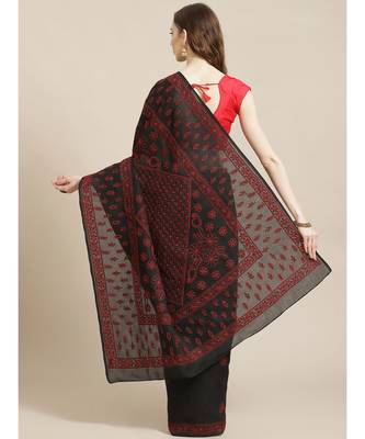 Ada Women's Hand Embroidered Black Cotton Lucknow Chikankari Saree With Blouse - A311205 2