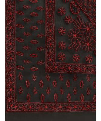 Ada Women's Hand Embroidered Black Cotton Lucknow Chikankari Saree With Blouse - A311205 3