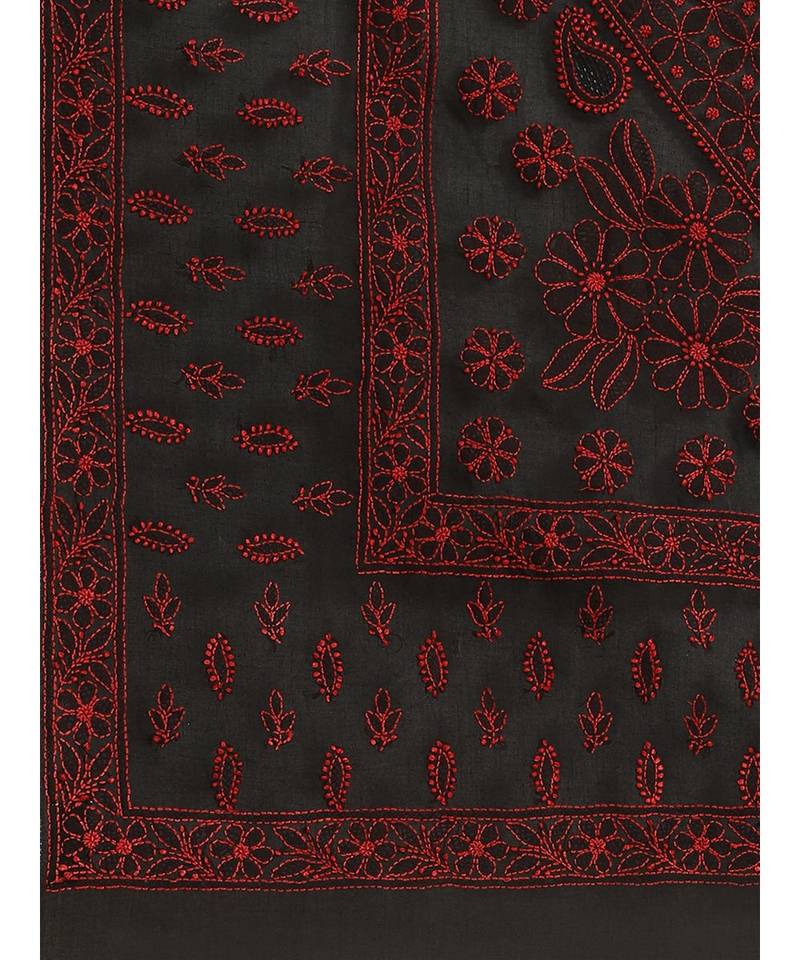 Ada Women's Hand Embroidered Black Cotton Lucknow Chikankari Saree With Blouse - A311205