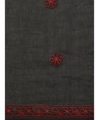 Ada Women's Hand Embroidered Black Cotton Lucknow Chikankari Saree With Blouse - A311205 4