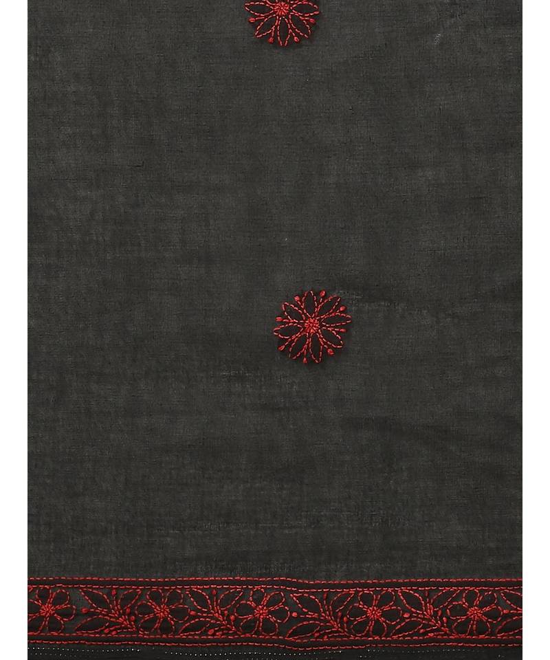 Ada Women's Hand Embroidered Black Cotton Lucknow Chikankari Saree With Blouse - A311205