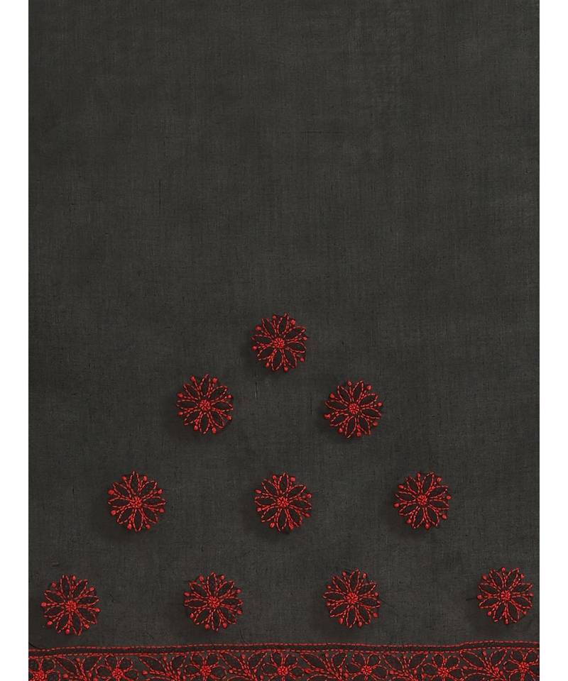 Ada Women's Hand Embroidered Black Cotton Lucknow Chikankari Saree With Blouse - A311205